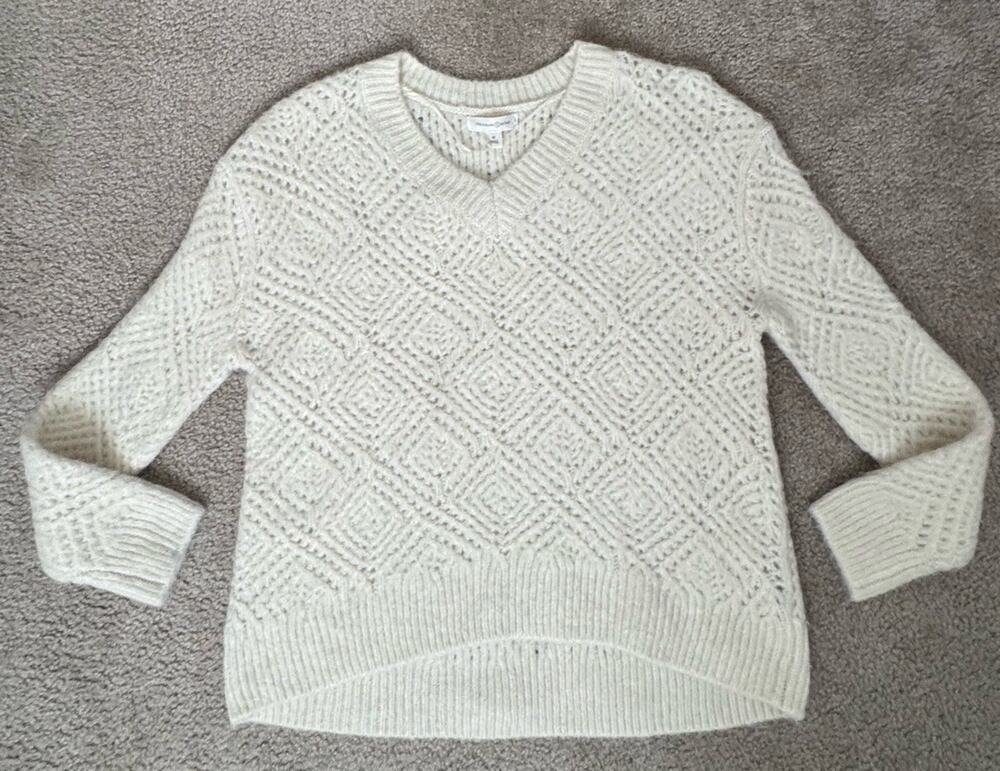 Treasure & Bond Women’s Large Ivory Alpaca Blend Open Knit V Neck Sweater NWT